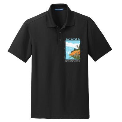 Acadia National Park Bar Harbor Maine Vintage Dry Zone Grid Polo