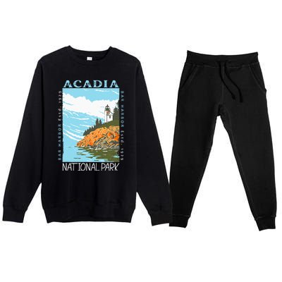 Acadia National Park Bar Harbor Maine Vintage Premium Crewneck Sweatsuit Set