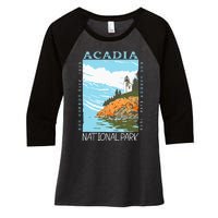 Acadia National Park Bar Harbor Maine Vintage Women's Tri-Blend 3/4-Sleeve Raglan Shirt