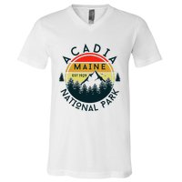 Acadia National Park Maine Mountains Nature Hiking Retro V-Neck T-Shirt