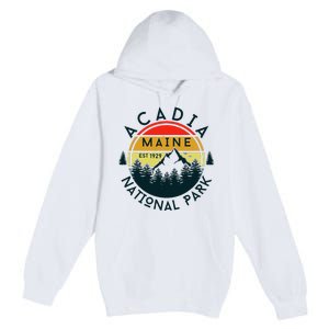 Acadia National Park Maine Mountains Nature Hiking Retro Premium Pullover Hoodie