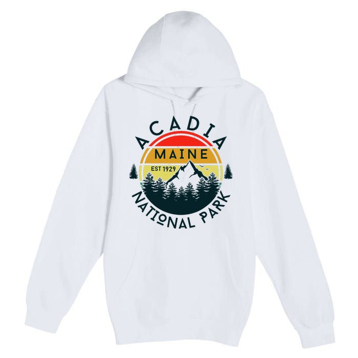 Acadia National Park Maine Mountains Nature Hiking Retro Premium Pullover Hoodie