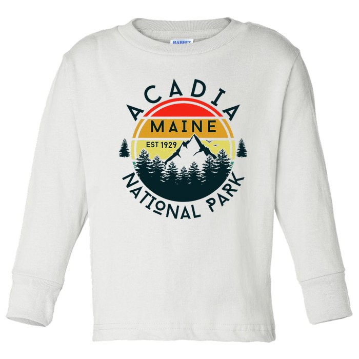 Acadia National Park Maine Mountains Nature Hiking Retro Toddler Long Sleeve Shirt