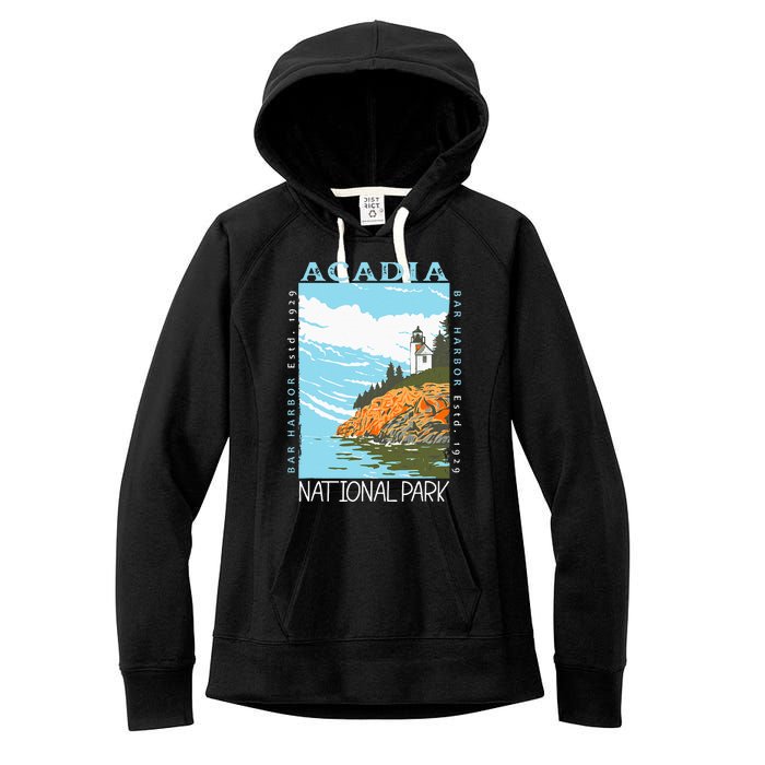 Acadia National Park Bar Harbor Maine Vintage Women's Fleece Hoodie