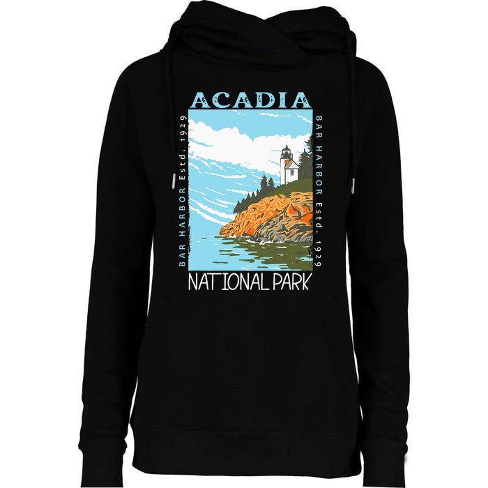 Acadia National Park Bar Harbor Maine Vintage Womens Funnel Neck Pullover Hood