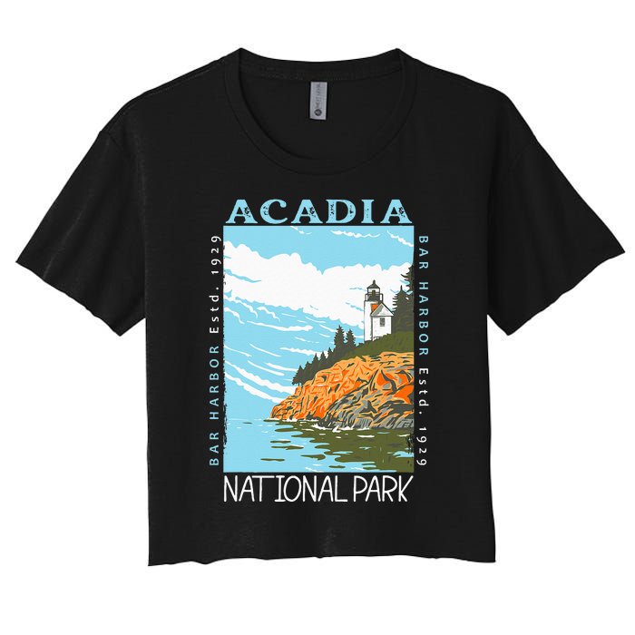 Acadia National Park Bar Harbor Maine Vintage Women's Crop Top Tee