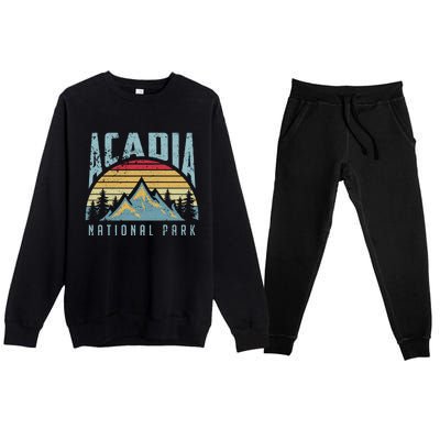 Acadia National Park Maine Mountains Retro Gift Premium Crewneck Sweatsuit Set