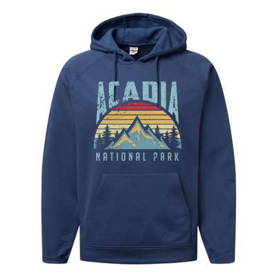 Acadia National Park Maine Mountains Retro Gift Performance Fleece Hoodie