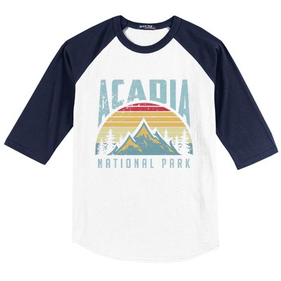 Acadia National Park Maine Mountains Retro Gift Baseball Sleeve Shirt