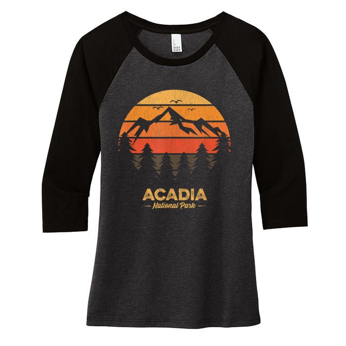 Acadia National Park Retro Vintage Souvenir Women's Tri-Blend 3/4-Sleeve Raglan Shirt