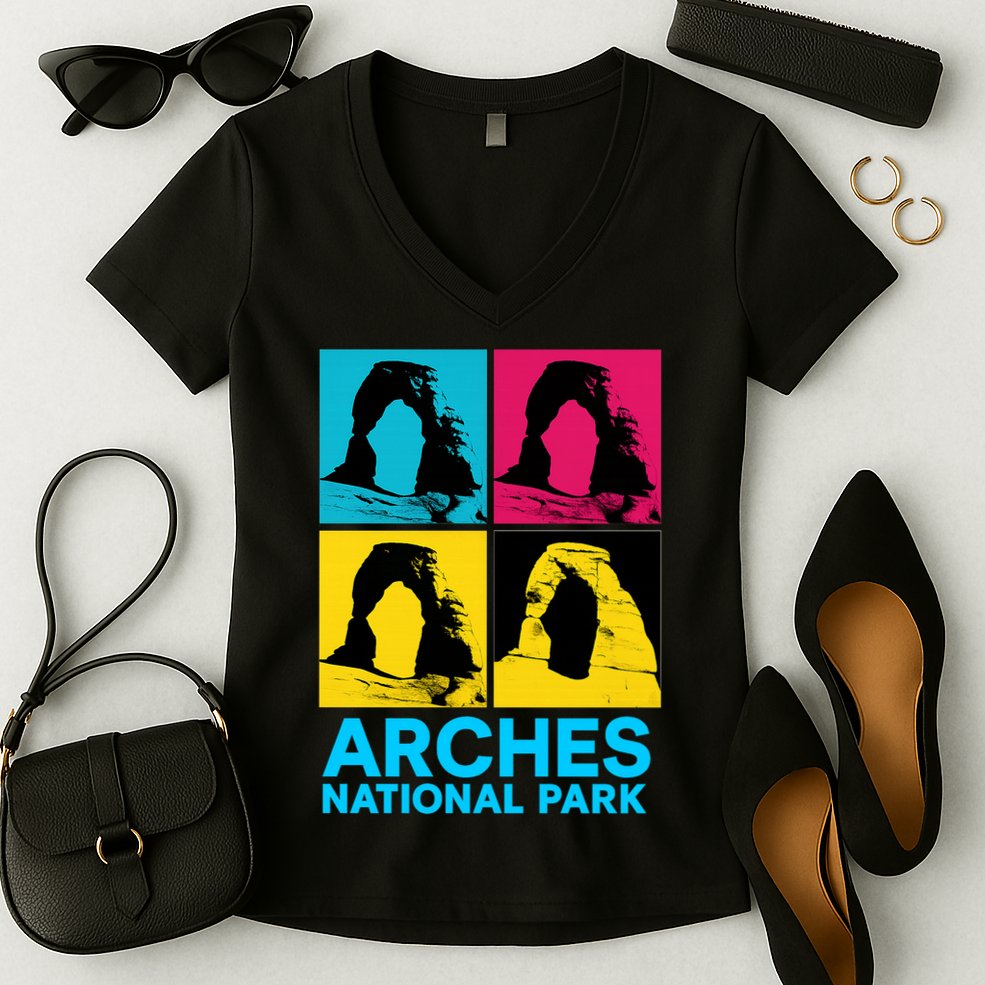 Arches National Park Warhol Style Women's V-Neck T-Shirt