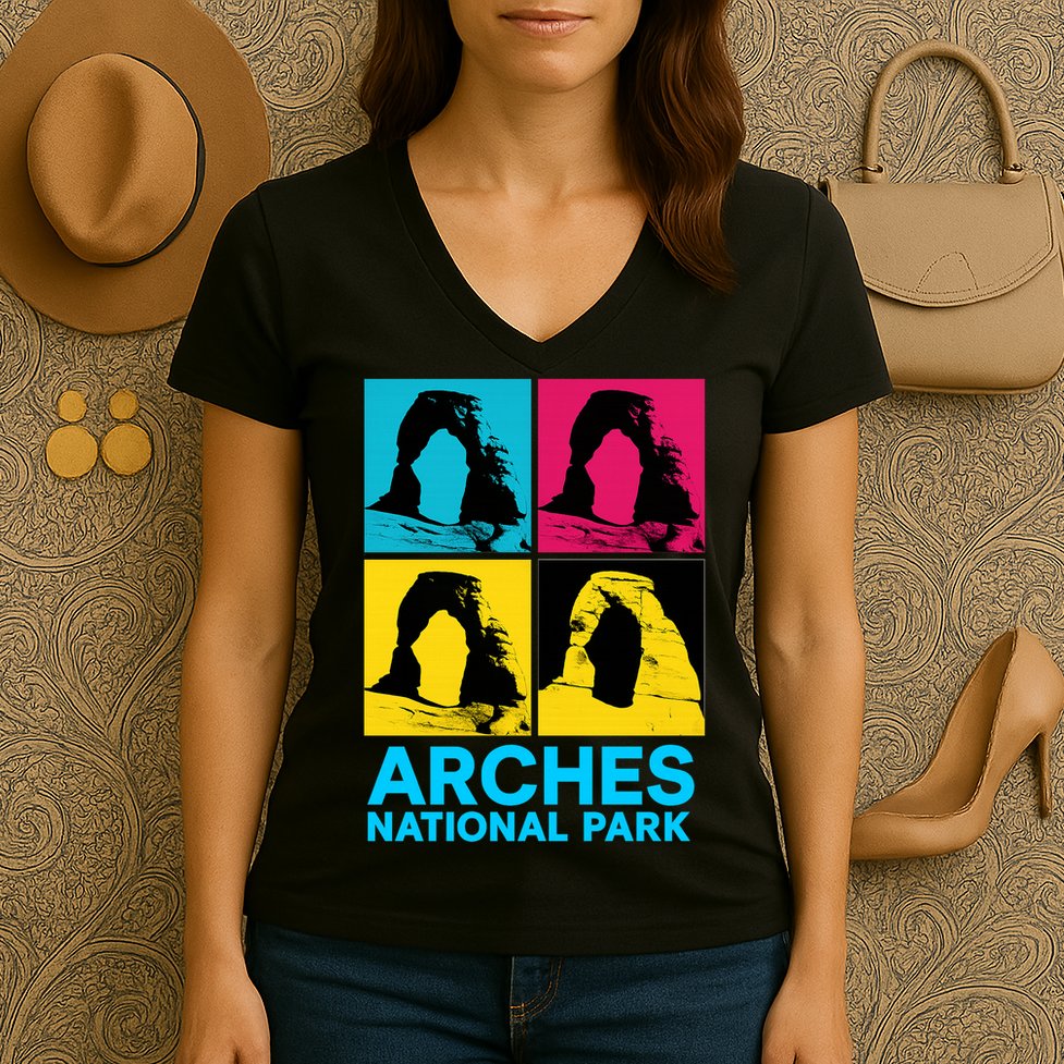 Arches National Park Warhol Style Women's V-Neck T-Shirt