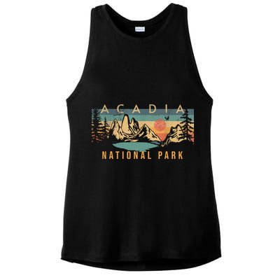 Acadia National Park Vintage Retro Ladies PosiCharge Tri-Blend Wicking Tank