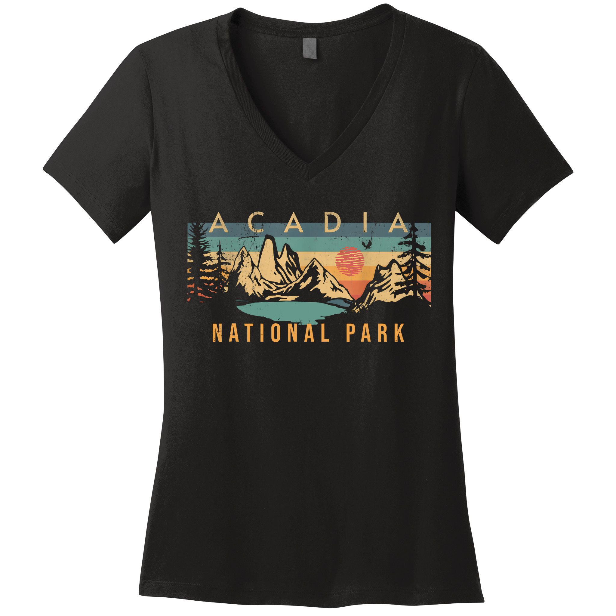 Acadia National Park Vintage Retro Women's V-Neck T-Shirt