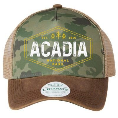 Acadia National Park Vintage Tree Hexagon Badge Hiking Legacy Tie Dye Trucker Hat