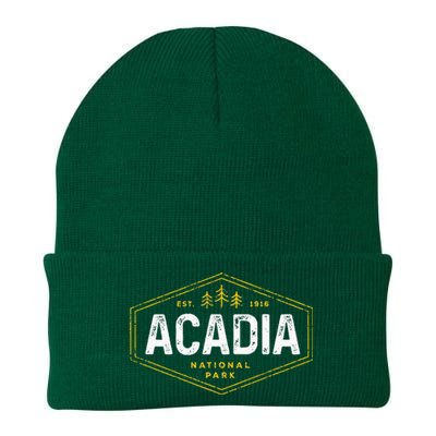 Acadia National Park Vintage Tree Hexagon Badge Hiking Knit Cap Winter Beanie