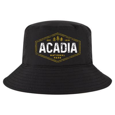 Acadia National Park Vintage Tree Hexagon Badge Hiking Cool Comfort Performance Bucket Hat