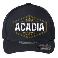 Acadia National Park Vintage Tree Hexagon Badge Hiking Flexfit Unipanel Trucker Cap