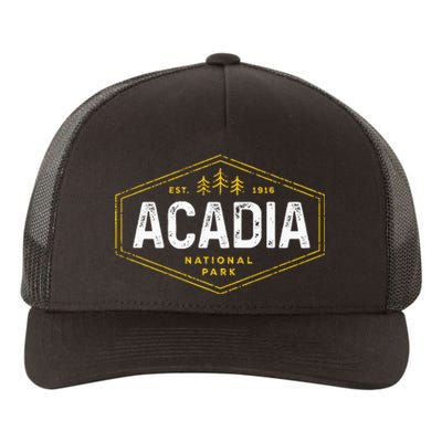 Acadia National Park Vintage Tree Hexagon Badge Hiking Yupoong Adult 5-Panel Trucker Hat