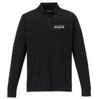 Acadia National Park Vintage Tree Hexagon Badge Hiking Performance Long Sleeve Polo