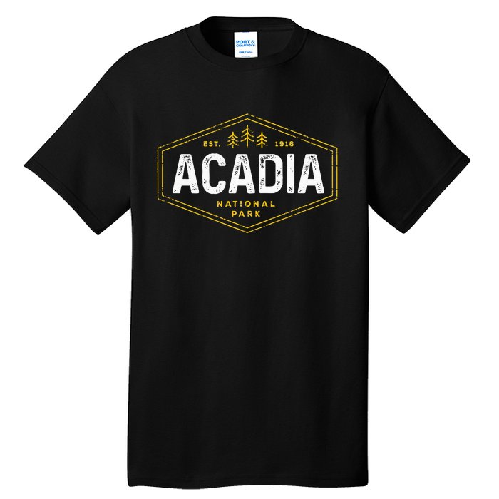 Acadia National Park Vintage Tree Hexagon Badge Hiking Tall T-Shirt