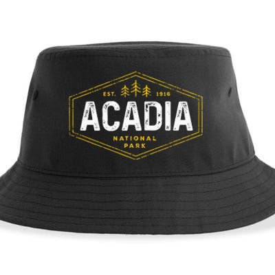 Acadia National Park Vintage Tree Hexagon Badge Hiking Sustainable Bucket Hat