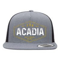 Acadia National Park Vintage Tree Hexagon Badge Hiking Flat Bill Trucker Hat