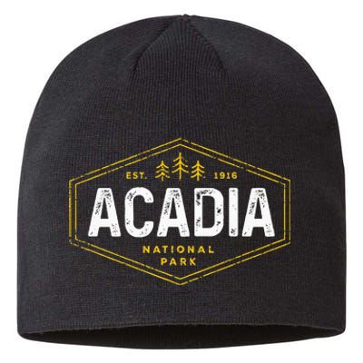 Acadia National Park Vintage Tree Hexagon Badge Hiking Sustainable Beanie