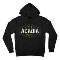 Acadia National Park Vintage Tree Hexagon Badge Hiking Tall Hoodie