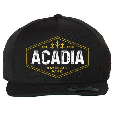 Acadia National Park Vintage Tree Hexagon Badge Hiking Wool Snapback Cap