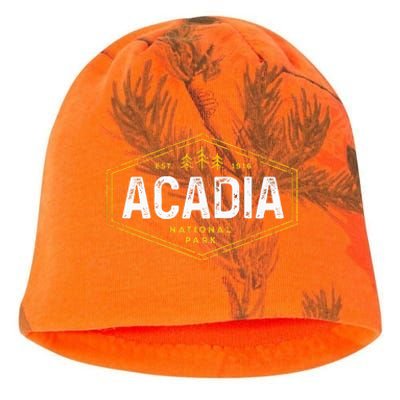 Acadia National Park Vintage Tree Hexagon Badge Hiking Kati - Camo Knit Beanie