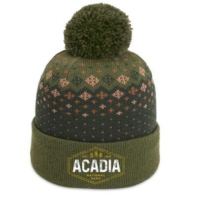 Acadia National Park Vintage Tree Hexagon Badge Hiking The Baniff Cuffed Pom Beanie