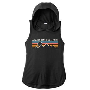 Acadia National Park Retro Mountain Lines Camping Hiking Ladies PosiCharge Tri-Blend Wicking Draft Hoodie Tank