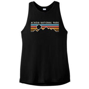 Acadia National Park Retro Mountain Lines Camping Hiking Ladies PosiCharge Tri-Blend Wicking Tank