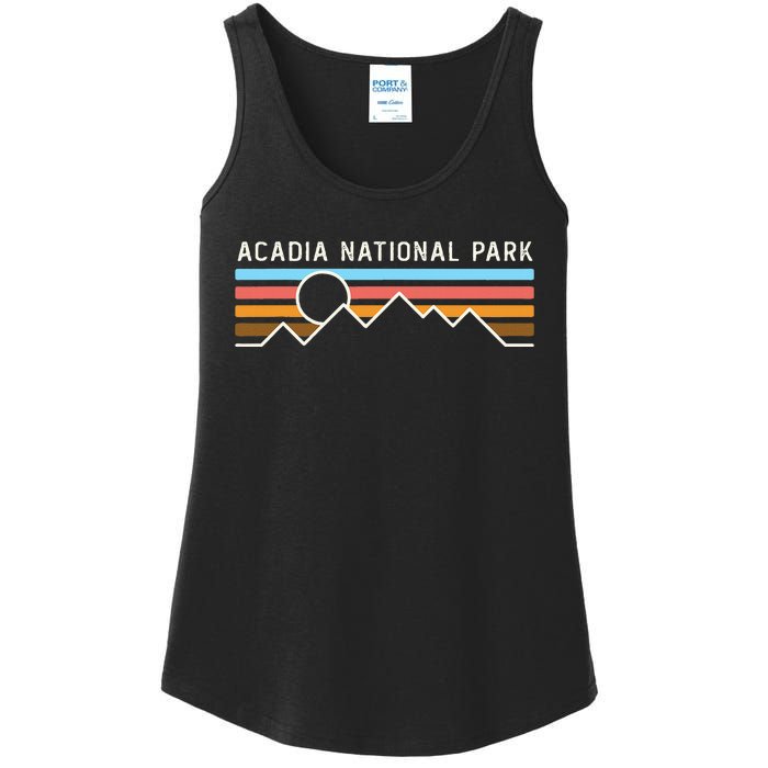 Acadia National Park Retro Mountain Lines Camping Hiking Ladies Essential Tank