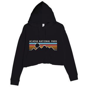 Acadia National Park Retro Mountain Lines Camping Hiking Crop Fleece Hoodie