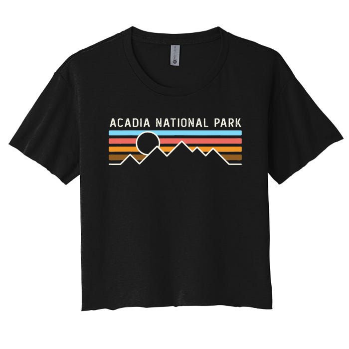 Acadia National Park Retro Mountain Lines Camping Hiking Women's Crop Top Tee