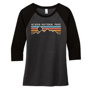 Acadia National Park Retro Mountain Lines Camping Hiking Women's Tri-Blend 3/4-Sleeve Raglan Shirt