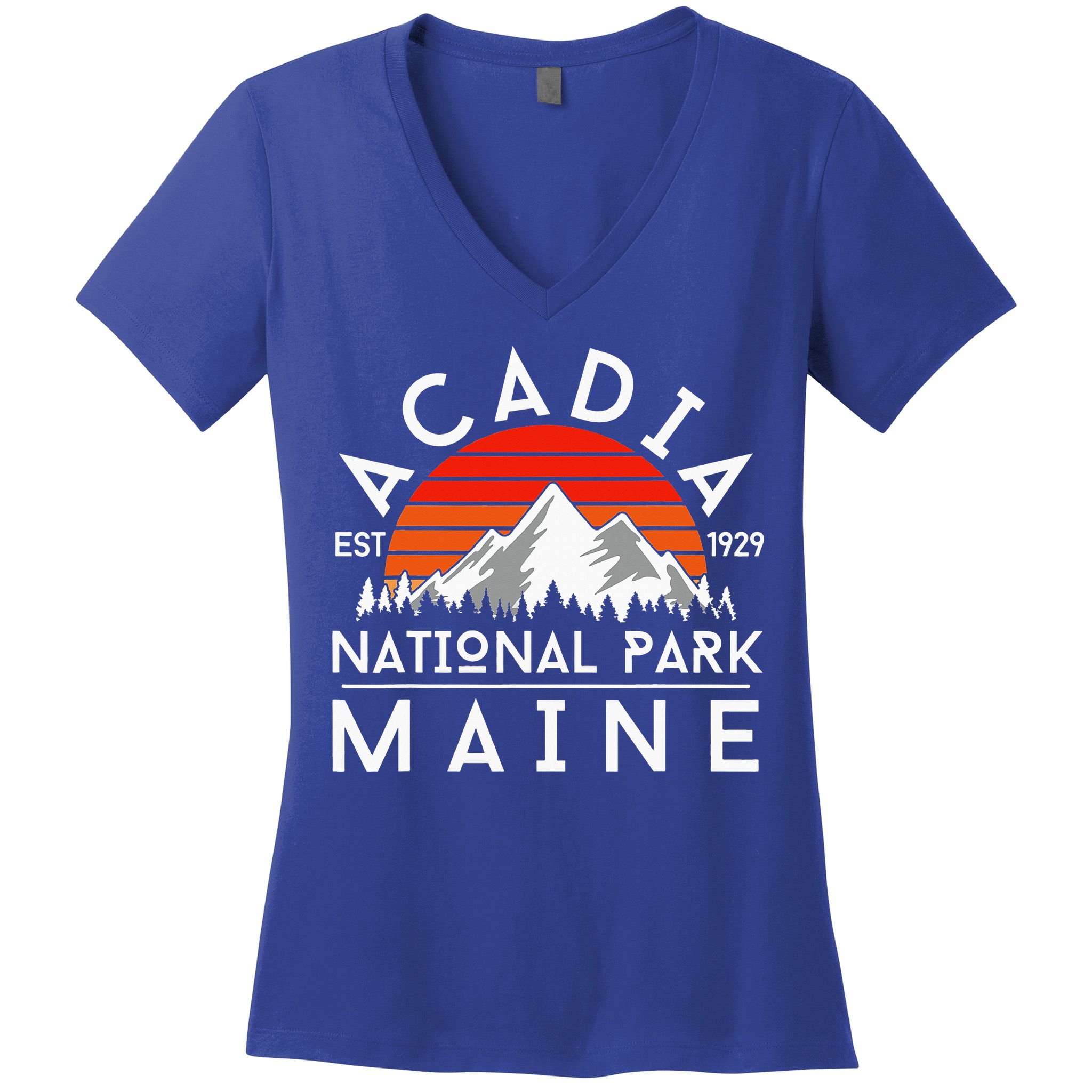 Acadia National Park Maine Hike Outdoors Vintage Women's V-Neck T-Shirt