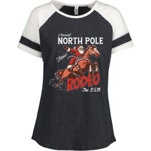 Annual North Pole Rodeo Western Christmas Cowboy Santa Enza Ladies Jersey Colorblock Tee