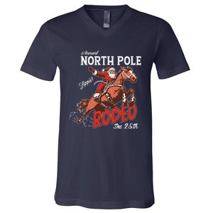 Annual North Pole Rodeo Western Christmas Cowboy Santa V-Neck T-Shirt