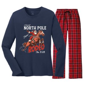 Annual North Pole Rodeo Western Christmas Cowboy Santa Women's Long Sleeve Flannel Pajama Set 