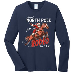 Annual North Pole Rodeo Western Christmas Cowboy Santa Ladies Long Sleeve Shirt