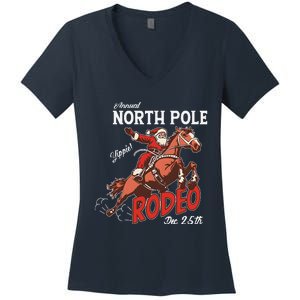 Annual North Pole Rodeo Western Christmas Cowboy Santa Women's V-Neck T-Shirt