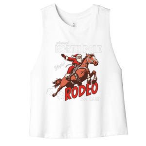 Annual North Pole Rodeo Western Christmas Cowboy Santa Women's Racerback Cropped Tank