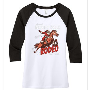 Annual North Pole Rodeo Western Christmas Cowboy Santa Women's Tri-Blend 3/4-Sleeve Raglan Shirt