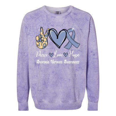 Anorexia Nervosa Peace Love Hope Perwinkle Blue Ribbon Gift Colorblast Crewneck Sweatshirt