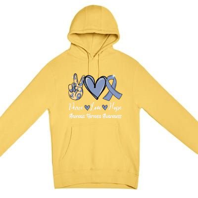 Anorexia Nervosa Peace Love Hope Perwinkle Blue Ribbon Gift Premium Pullover Hoodie