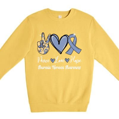 Anorexia Nervosa Peace Love Hope Perwinkle Blue Ribbon Gift Premium Crewneck Sweatshirt