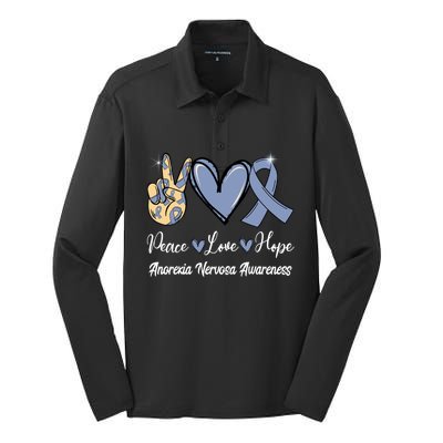 Anorexia Nervosa Peace Love Hope Perwinkle Blue Ribbon Gift Silk Touch Performance Long Sleeve Polo